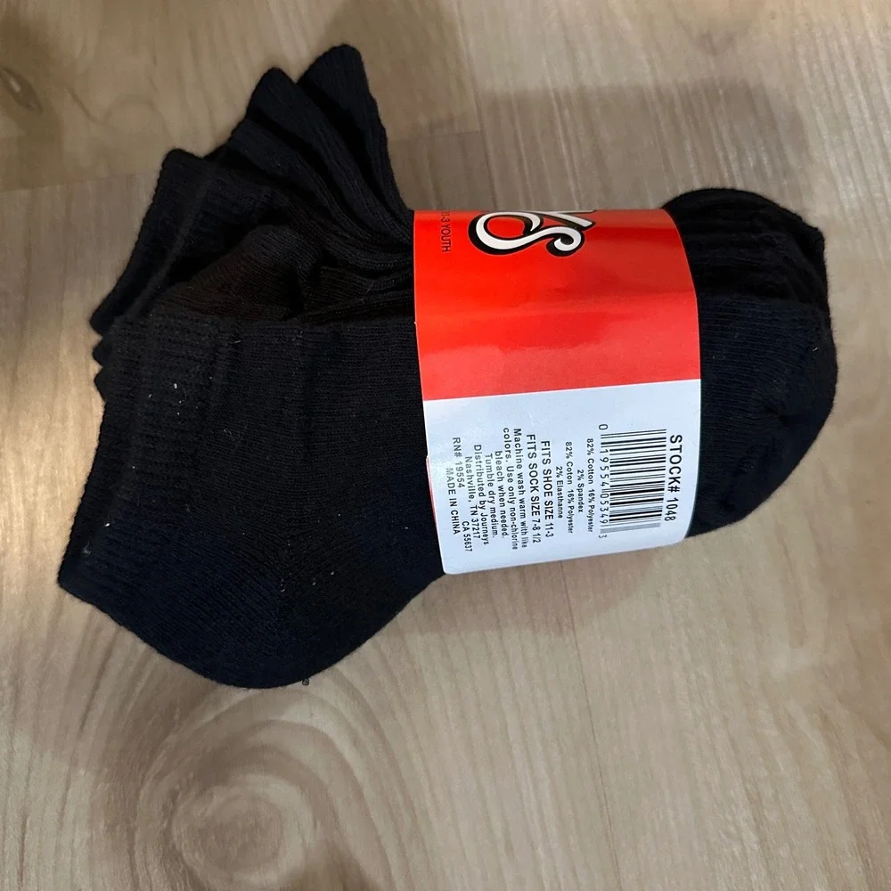 Journeys Black Ankle‎ Socks Youth Fits Shoe Size 1-5 3 Pair Pack